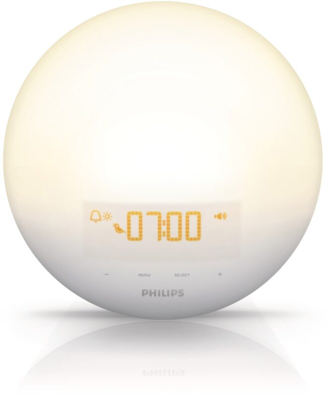 Catalog 5 Philips Wake-Up Light Alarm Clock with Sunrise Simulation and Sunset Fading Night Light, White (HF3510)