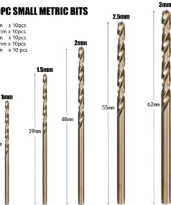 Hymnorq Metric M35 Cobalt Steel Extremely Heat Resistant Twist Drill Bits with Straight Shank Set of 50pcs in 5 Sizes(1, 1.5, 2, 2.5, 3mm) for Stainless Steel Cast Iron and Hard Metals 50pcs metric 5size 17 51lbGMYhz6L
