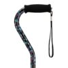 NOVA Designer Walking Cane with Offset Handle, Lightweight Adjustable Walking Stick with Carrying Strap Black with Pink and Blue Flowers Design