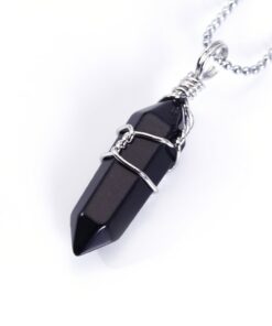 BRCbeads Gorgeous Faceted Handmade Wire Wrap Healing Point Chakra Pendant Variation Colors and Material for Necklace Making Assortment Lot Blue/Gold/Green/Black 8 51ltrpfqFL