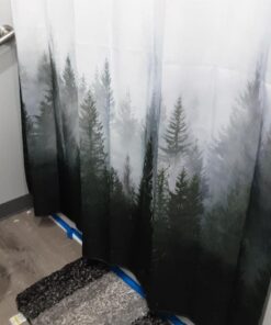 ORTIGIA Misty Forest Shower Curtains,Nature and Woodland Shower Curtain,Fantasy Fog Magic Winter Tree Bath Curtain for Bathroom,Waterproof Polyester Fabric 72" Wx72 L-with Hooks 72W x 72L(12 Metal Hooks,12 Grommets) Dark Forest 38 51m6pWVtCOL