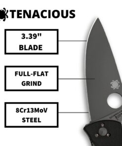 Spyderco Tenacious Folding Utility Pocket Knife with 3.39" Black Stainless Steel Blade and Durable G-10 Handle - Everyday Carry - PlainEdge - C122GBBKP 37 51mDL0sLK7L