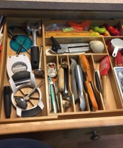 KitchenEdge Premium Silverware, Flatware and Utensil Organizer for Kitchen Drawers, Expandable to 28 Inches Wide, 10 Compartments, 100% Bamboo From 16" to 28" wide Natural Bamboo 35 51mL5ypGbFL 1