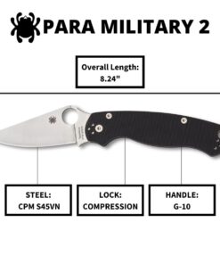 Spyderco Para Military 2 Signature Knife with 3.42" CPM S45VN Steel Blade and Durable G-10 Handle - PlainEdge - C81GP2 Black Handle - Stainless Steel Blade 49 51mMqHzxo8L