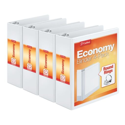 Cardinal Economy 3 Ring Binder, 3 Inch, Presentation View, White, Holds 625 Sheets, Nonstick, PVC Free, 4 Pack of Binders (00430) 3-Inch