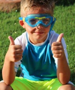 Aquasphere Vista Junior (Ages 6+) Swimming Goggles - 180 Degree Vision, Leak Free Hypoallergenic Seal, Anti Fog & Scratch Clear / Aqua + Yellow 22 51mWBV sfjL