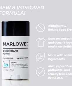 MARLOWE. No. 024 Natural Deodorant for Men 2.5oz | Aluminum Free Stick | Made with Coconut Oil, Shea Butter, Jojoba | Only No-Nonsense Ingredients that Work Best | Fresh & Woodsy Scent 2.5 Ounce (Pack of 1) 9 51maY5TChBL