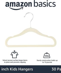 Alternative view of Amazon Basics Kids Velvet, Non-Slip Clothes Hangers, Pack of 30, Baby Size 11.6, Beige 11.6 inches 30-Pack
