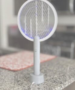 Electric Fly Swatter Racket, Mosiller 4000V 2 in 1 Bug Zapper with USB Rechargeable Base, Powerful Mosquitoes Trap Lamp & Fly Killer with 3 Layer Safety Mesh for Home, Bedroom, Kitchen, Patio (1 Pack) 1 Pack 47 51n5pp4KAwL