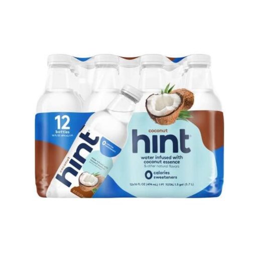 Hint Water Coconut, Pure Water Infused with Coconut, Zero Sugar, Zero Calories, Zero Sweeteners, Zero Preservatives, Zero Artificial Flavors, 16 Fl Oz (Pack of 12) 16 Fl Oz (Pack of 12)