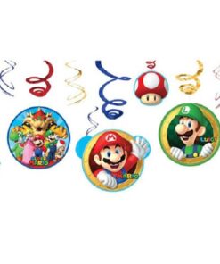 Super Mario Brothers Foil Swirl Hanging Decorations - 5" & 7" (Pack of 12) - Vibrant Design - Perfect for Any Celebration 10 51nrdIWR4nL