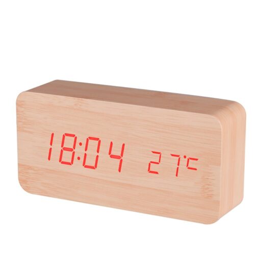 BALDR Wooden Digital Alarm Clock, Bamboo Wood Red Light, 5.9”L * 1.57”W * 2.76”H