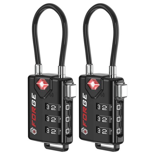 TSA Approved Cable Luggage Locks, Re-settable Combination with Alloy Body Black 2 Pack