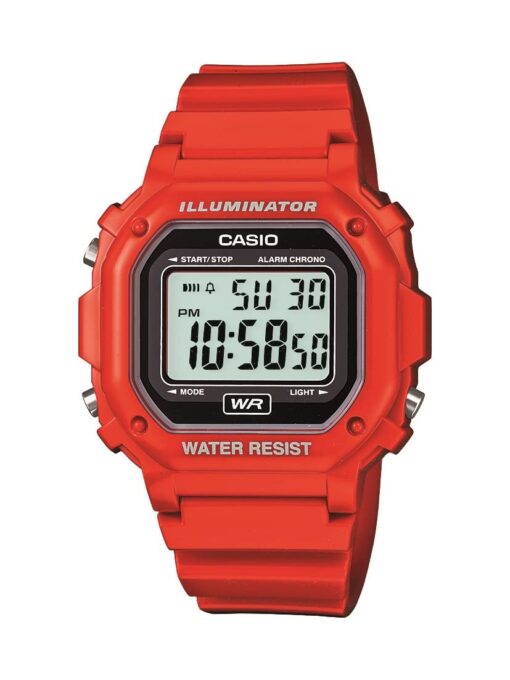 Casio Unisex F-108WH-1ACF Big Square Digital Display Quartz Black Watch Red