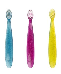 RADIUS Totz Toothbrush Extra Soft Brush BPA Free & ADA Accepted Designed for Delicate Teeth & Gums for Children 18 Months & Up - Blue Coral Yellow - Pack of 3 3 Count (Pack of 1) Blue/Coral/Yellow 17 51ovbON6omL