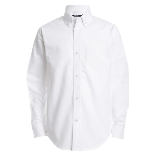 IZOD Boys' Long Sleeve Solid Button-Down Collared Oxford Shirt with Chest Pocket 12 White