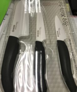 Kyocera Advanced Ceramics – Revolution Series 3-Piece Ceramic Knife Set: Includes 6-inch Chef's Knife; 5-inch Micro Serrated Knife; and 3-inch Paring Knife; Black Handles with White Blades 23 51pWmnMF7oL
