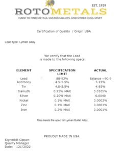 RotoMetals Lyman #2 Bullet Ingot (90% Lead, 5% Tin, 5% Antimony) about 5 pound ingot 10 51pqjEutVL