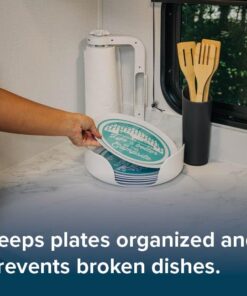 Camco Stack-A-Plate- Easily Organize, Store and Protect Plates During Travel, Non- Slip Backing, Simply Dispense Plates During Later Use, Great For RVs - White (43601) 19 51pxqisjRHL