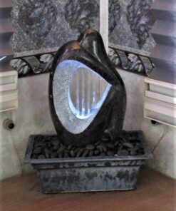 Modern Silhouette Zen Indoor Small Tabletop Water Fountain with 4-LED Light Cluster Faux Black Marble Stone 10" for Table Desk-Top Office Bedroom House Relaxation Living Room - John Timberland 31 51q6QkH PBL