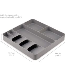 Joseph Joseph DrawerStore Kitchen Drawer Organizer Tray for Silverware Cutlery Utensils and Gadgets, Gray, 15.6 x 15.1 x 2.1 Inches Grey Large 17 51qD681zY6L