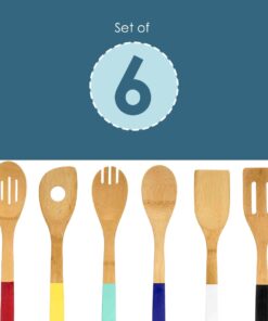 Home Basics Bamboo Cooking Utensils Set with Color Handles, 6-Piece, 2.5" x 12" x .25" 12 51qJZG7Ty1L