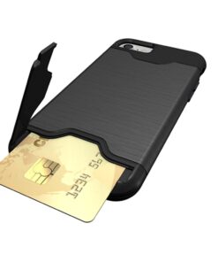 Alternative view of iPhone 7 Case, Bastex Hybrid Slim Fit Black Rubber Silicone Cover Hard Plastic Black Brushed Metal Design Kickstand Case with Hidden Credit Card Slot for Apple iPhone 7