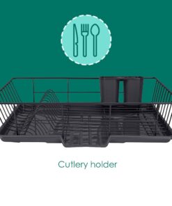 Dish Drying Rack (Black) | By Home Basics | Dish Drainers For Kitchen Counter | With Sloping Tray and Utensil Holder | Big Dish Drying Rack 17 51qTvT6wigL