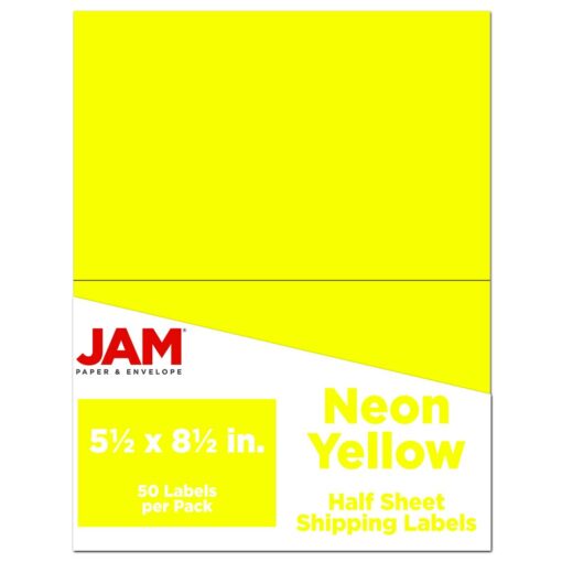 JAM PAPER Shipping Labels - Half Page - 5 1/2 x 8 1/2 - Neon Yellow - 50/Pack 5 1/2" x 8 1/2" Labels (Half Sheet)