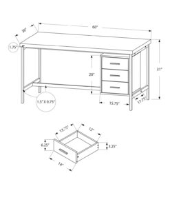 Alternative view of Monarch Specialties 7245 Computer Desk, Home Office, Laptop, Left, Right Set-up, Storage Drawers, Work, Metal, Laminate, Natural, Grey, Contemporary Desk-60 L Silver, 60" L x 30" W x 31" H