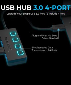 Sabrent 4-Port USB Hub, USB 3.0 Fast Data Hub with Individual LED Power Switches, 2 Ft Cable, Slim & Portable, for Mac & PC (HB-UM43) 23 51qp8MRDVDL