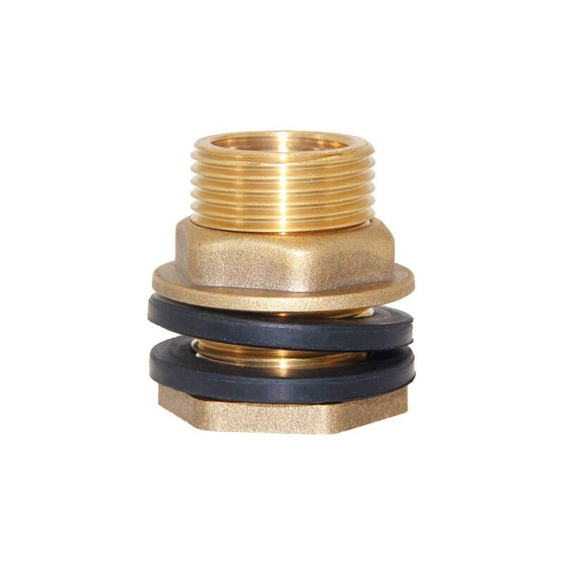 Joywayus 1/2" Female 3/4" Male Soild Brass Water Tank Connector Theaded Bulkhead Fitting With 2 Rubber Rings Stablizing 1/2×3/4