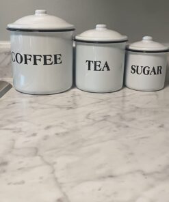 Creative Co-Op Metal Containers with Lids, Coffee, Tea, Sugar (Set of 3 Sizes/Designs) White 37 51qtFWkQJRL