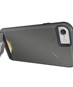 iPhone 7 Case, Bastex Hybrid Slim Fit Black Rubber Silicone Cover Hard Plastic Grey Brushed Metal Design Kickstand Case with Hidden Credit Card Slot for Apple iPhone 7 13 51quQe5MRuL