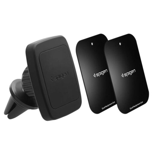 Spigen Hexa Magnetic Air Vent Hands Free Clip Cell Phone Mount Holder for Car Compatible with All Mobile Phones - Black A201 - Premium Air Vent