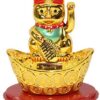 M.V. Trading Japanese Maneki Neko Fortune Cat Lucky Solar Powered Lucky Waving Arm Cat Sitting On Gold Bar, Gold, 5-Inches 42 51rOvNdC4VL