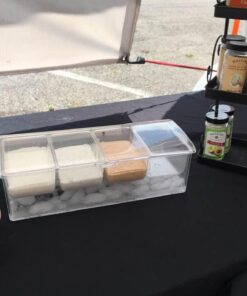 Oaklyn Large Clear Condiment Server Organizer on Ice with Containers and Lid – BPA-Free Serving Bar Compartments and Plastic Box Tray – Chilled Caddy Dispenser Set - Holds 80 oz Total 36 51rTDuGBcAL