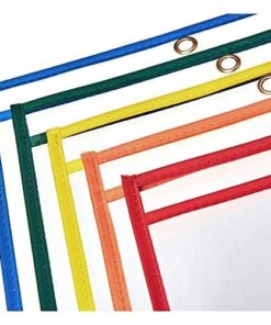 Amazon Basics Heavy Duty Dry Erase Ticket Holder Pockets, Clear Film With Multicolored Fabric Edge, 8.5" X 11", Pack of 25 20 51rX6Mcbd3L