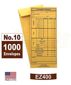 1000 Cashier Depot EZ400 Cashier's Deposit Envelope, 10 Brown Kraft Envelope, 4 1/8" x 9 1/2", Heavy 24 LB, 1000 Envelopes 9 51rXpfXzxcL