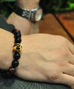 Merdia Men's Tiger Eye Stretch Bracelet Dragon King Pattern Bead(Silver&Yellow) 12MM yellow 9 51rg61GRIKL