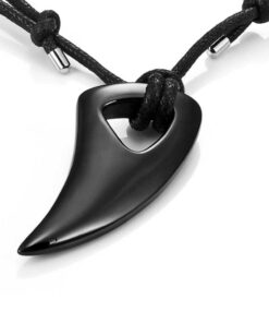 URBAN JEWELRY Men's Black 316l Stainless Steel Alpha Spear Wolf Teeth Pendant Chain Necklace Black Wolf Teeth Pendant 21 51roaDO1FyL