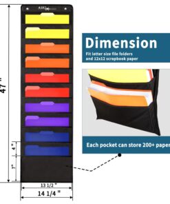 Annecy 10 Pockets Hanging Wall File Organizer, Black Storage Pocket Chart for File Folder and Paper, Space Saver for Office and Classroom, with Wall Hangers, Over The Door Hooks, Labels 10-Pocket Black Pocket 10 51ry2i9QNSL