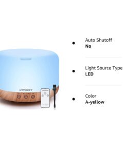 URPOWER 1000ml Essential Oil Diffuser Remote Control 5 in 1 Ultrasonic Aromatherapy Oil Cool Mist Humidifier Running 20 Hours with Adjustable Mist Mode/4 Timer Settings for Large Room Study Yoga Spa A-yellow 15 51s1No1j59L 1