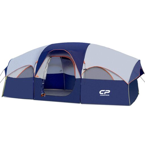 CAMPROS CP Tent 8 Person Camping Tents, Weather Resistant Family Tent, 5 Large Mesh Windows, Double Layer, Divided Curtain for Separated Room, Portable with Carry Bag Blue