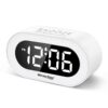 REACHER Small LED Digital Alarm Clock with Snooze, Simple to Operate, Full Range Brightness Dimmer, Adjustable Alarm Volume, Outlet Powered Compact Clock for Bedrooms, Bedside, Desk, Shelf(White) White Digit 15 51sWFJ53jWL