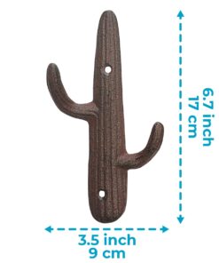 Comfify Set of 3 Hooks Cast Iron Cactus Double Wall Mounted Hooks/Hangers - Decorative Wall Mounted Hooks for Coats, Bags, Towels and More - w/Screws and Anchors Included - Brown 22 51t5MIyjfHL