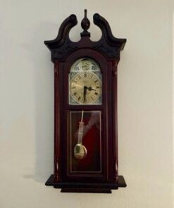 Bedford Clock Collection Grand Antique Colonial Chiming Wall Clock with Roman Numerals in a Cherry Oak Finish, 38" L 25 51t6Oo1KnKL