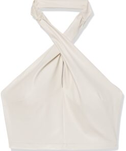 The Drop Women's Gage Vegan Leather Twist Front Halter Top X-Large Ivory 11 51tDSfKDqtL