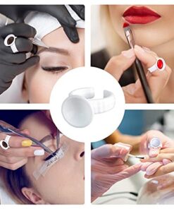 100PCS Disposable Plastic Nail Art Tattoo Glue Rings Holder Eyelash Extension Rings Adhesive Pigment Holders Finger Hand Beauty Tools (White) 100 Count (Pack of 1) White 24 51tWFldWeHS