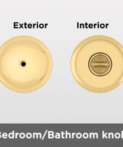 Kwikset Juno Interior Privacy Door Knob with Lock, Door Handle For Bathroom and Bedroom, Polished Brass Keyless Turn Lock Doorknob 11 51tnabIid0L